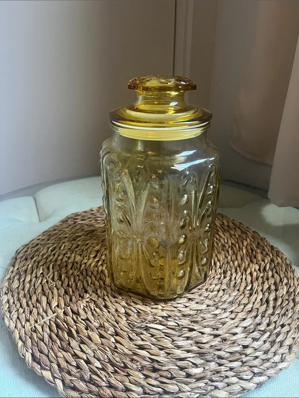 Vintage Amber Glass Apothecary Jar with Lid - Home Accents